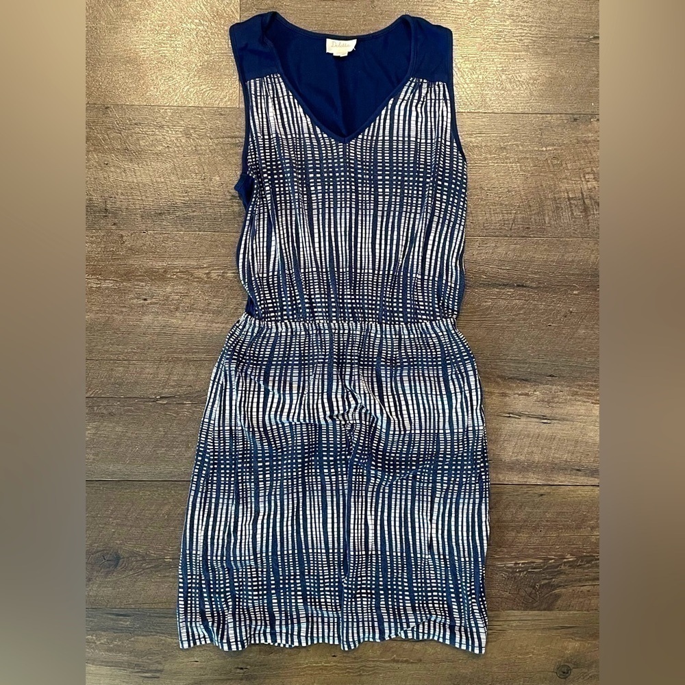 Anthropologie Deletta Janie Sleeveless Jersey Casual Dress Blue Sz S Geometric